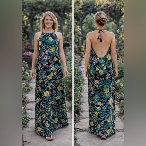 Beautiful floral lined ZARA maxi dress sz LG NWOT backless sexy